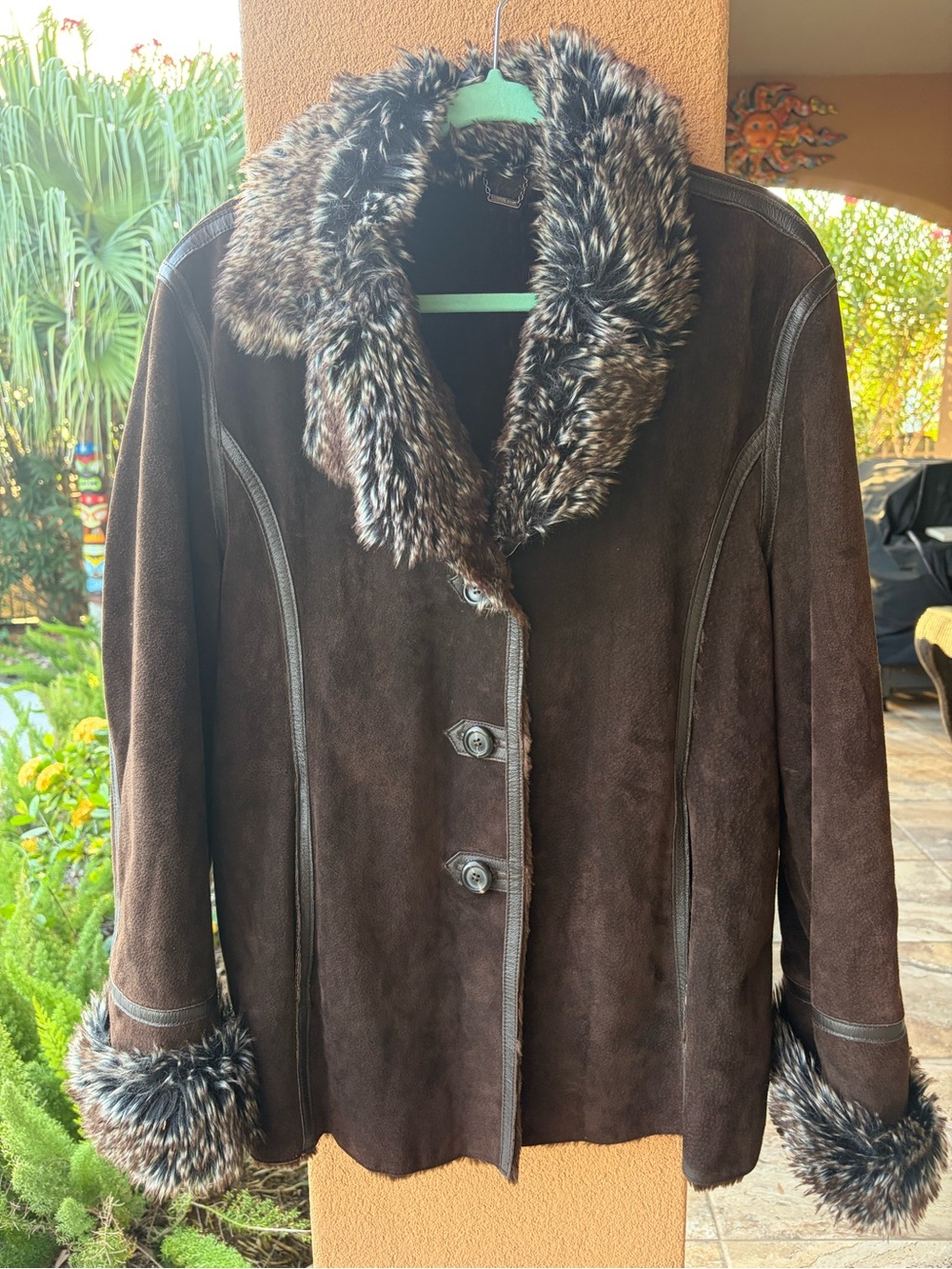 Vintage Penny Lane Y2K Genuine Brown Suede Leather Jacket Fur Slimming SZ XL